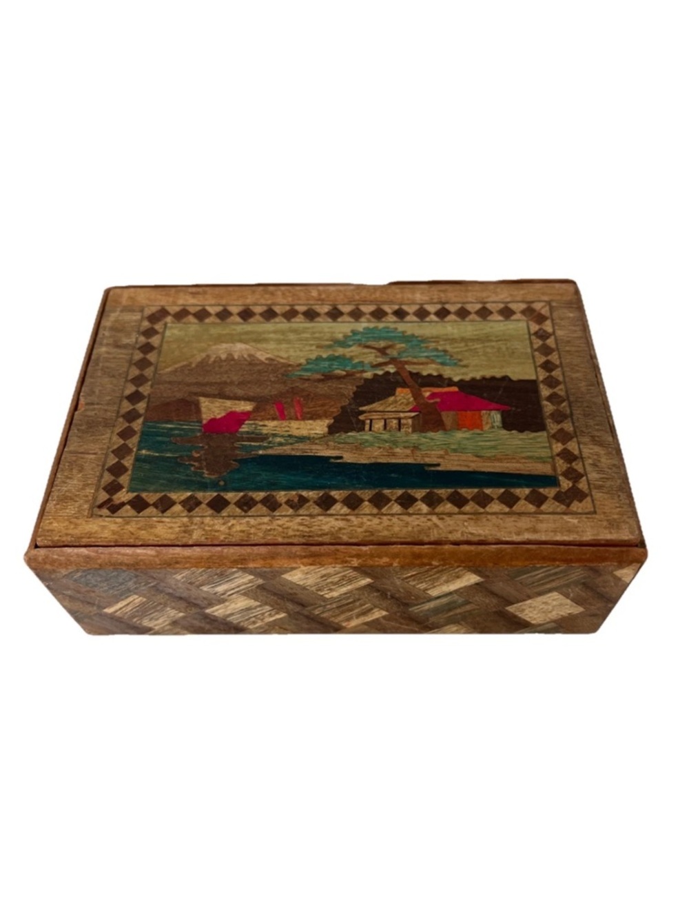 Made In Japan Vintage Painted Small Wood Lidded Box